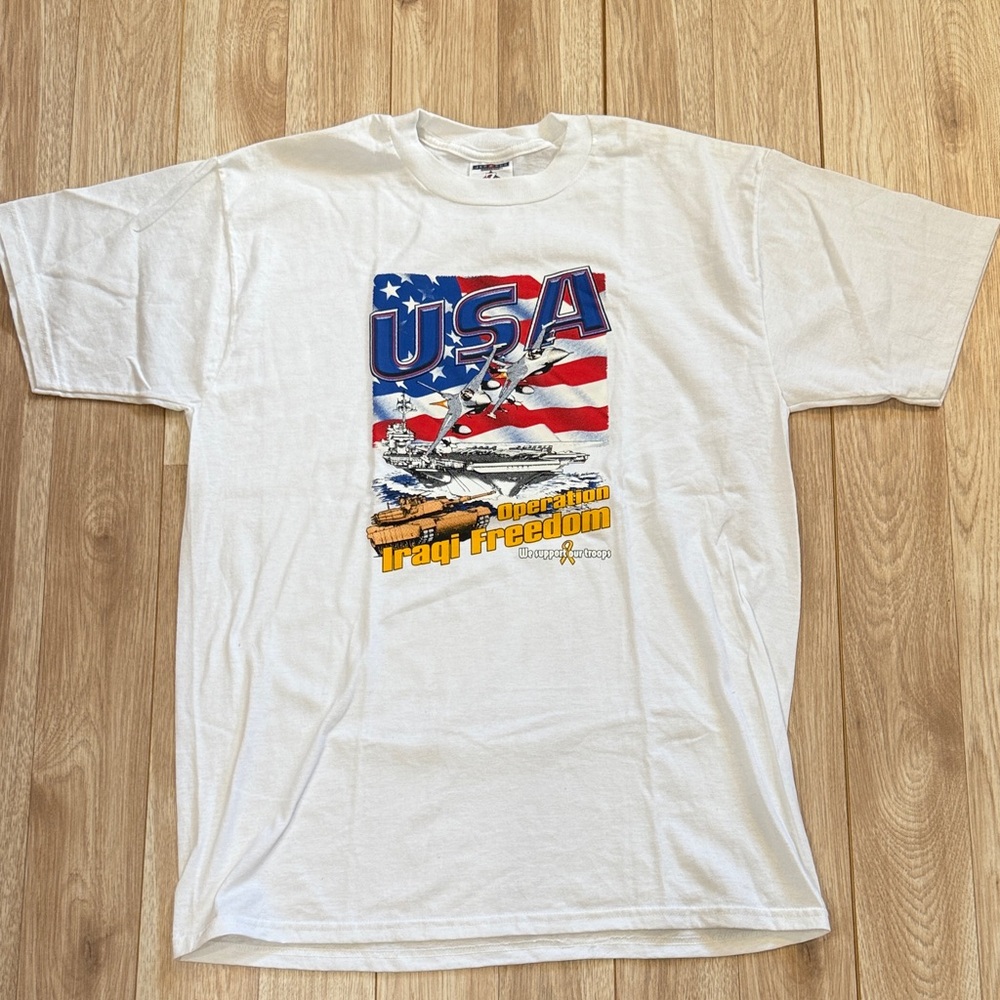 NWOT Jerzees White USA Iraqi Freedom Graphic Tee